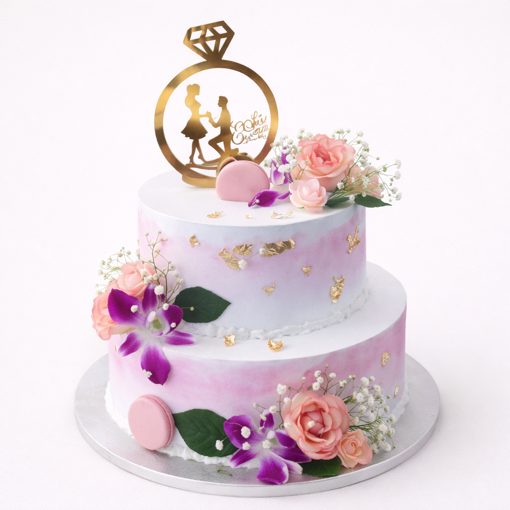 Blush Floral Engagement Tier Cake