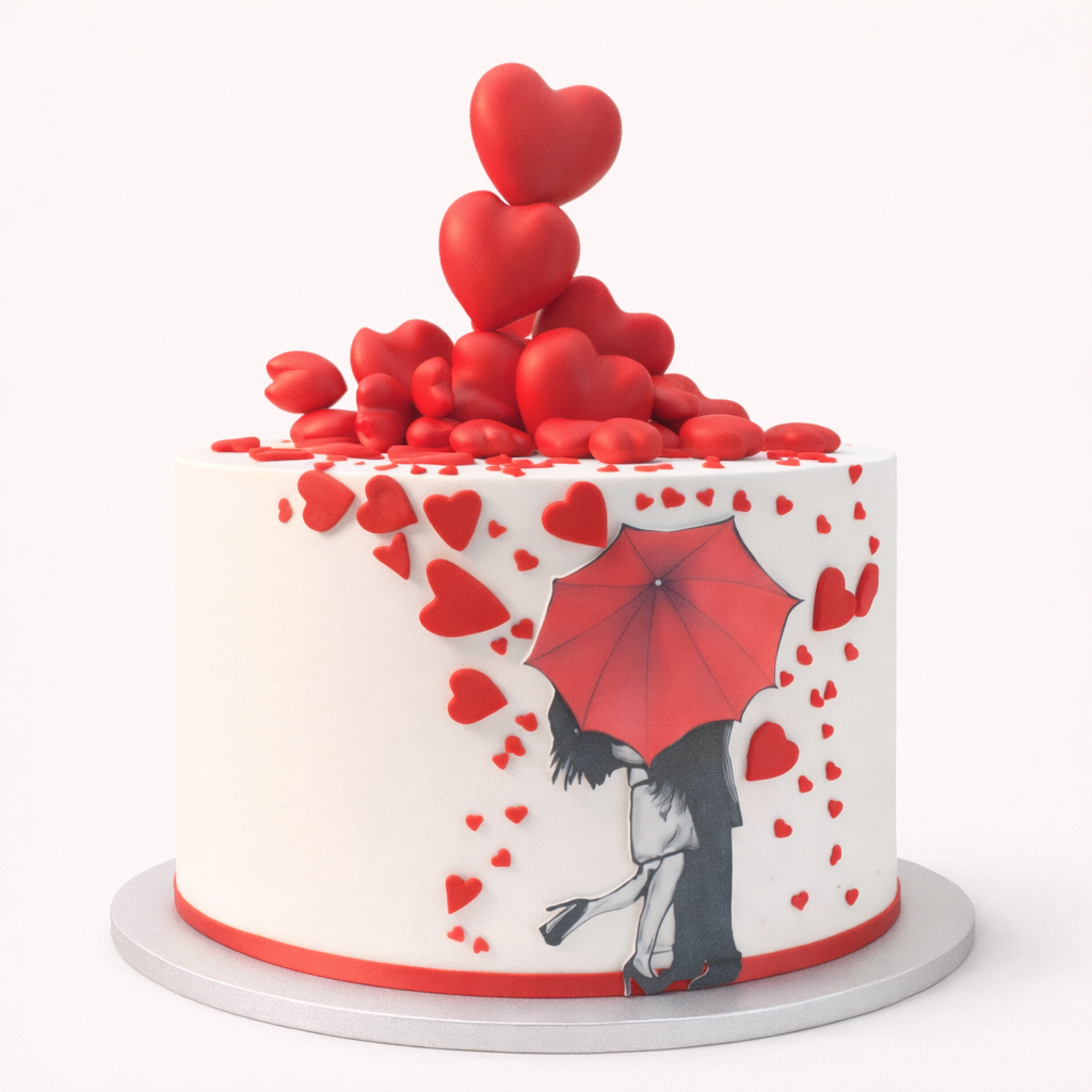 Romantic Hearts Umbrella Cake